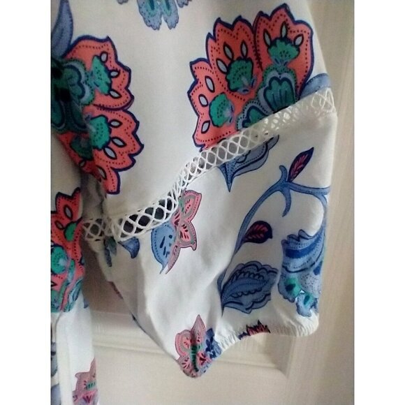 CATHERINES White Blue Floral Popover Blouse Cottagecore Peasant Boho- 3X (26/28) - Picture 2 of 10